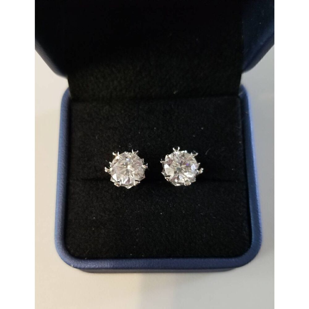 CERTIFIED 4 Ct. Round Genuine Moissanite Heart Prong Stud Earrings~18K/925SS